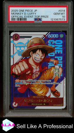 MONKEY D. LUFFY OFFICIAL EVENT TOP PRIZE ONE PIECE JAP PROMOS 2025 014 PSA 10 - Image 1
