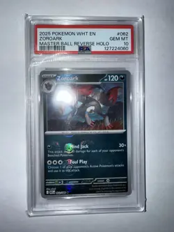 PSA 10 Zoroark 062/086 Master Ball Reverse Holo SV White Flare Pokemon TCG Card - Image 1