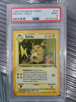 1999 POKEMON FOSSIL #14 RAICHU-HOLO PSA 9 - Image 1