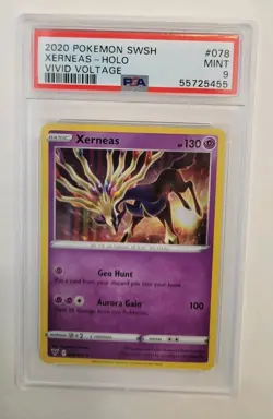 Graded Pokemon TCG Sword And Shield Vivid Voltage Xerneas PSA 9 Mint #78 Holo - Image 1