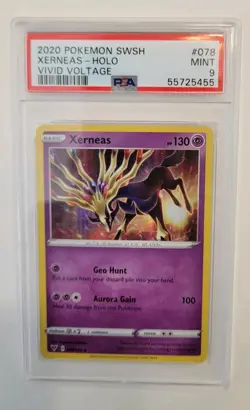 Graded Pokemon TCG Sword And Shield Vivid Voltage Xerneas PSA 9 Mint #78 Holo - Image 3