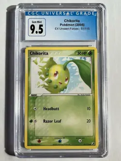 Pokemon TCG Unseen Forces Chikorita 51/115 2005 - Blue Label CGC 9.5 GEM MINT - Image 1