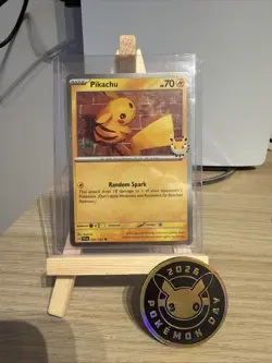 Pokemon TCG Pikachu 30th anniversary stamped Holo Promo Card And Coin - Image 1