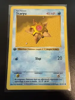 Pokemon TCG Staryu Card 065/102 Base Set 1st Edition Shadowless LP - Image 1