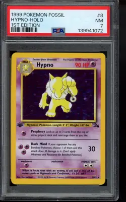 1999 Hypno 8/62 Fossil Holo Base Set 1st Edition PSA 7 Pokemon - Image 1