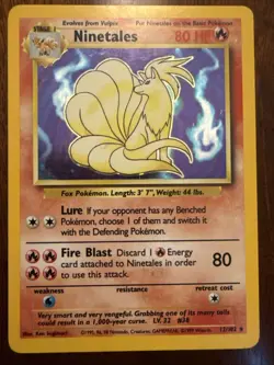 Ninetales 12/102 Holo Unlimited Pokemon Card Base Set 1999 LP! RARE - Image 1