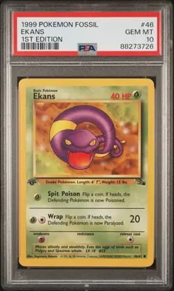PSA 10 Ekans 1st Edition Fossil 46/62 1st Edition Pokemon Card - Image 1