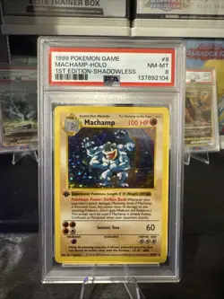 1999 POKEMON BASE SET 1ST EDITION-SHADOWLESS #8 MACHAMP-HOLO PSA 8 - Image 1