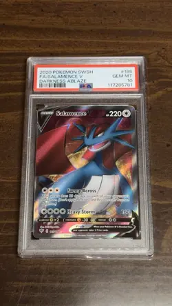 Pokemon Sword Shield SWSH Darkness Ablaze Full Art Salamance V 185 PSA 10 GEM - Image 1