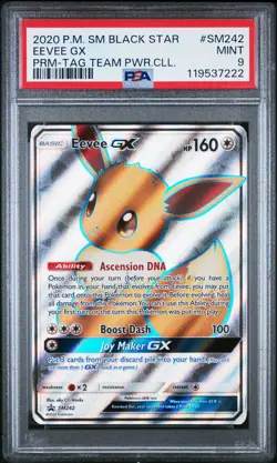 2020 POKEMON SM BLACK STAR PROMO TAG TEAM POWERS COLL #SM242 EEVEE GX PSA 9 - Image 1