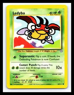💥 Ledyba Pokemon 2000 Neo Genesis Non Holo Foil Vintage Card # 63/111 - Image 1