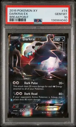 Pokemon TCG Darkrai EX Ultra Rare Card 74/122 XY Breakpoint PSA 10 - Image 1