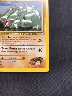 Pokemon Cards: Gym Heroes 1st Edition Rare: Brock's Rhyhorn 22/132 - Image 4