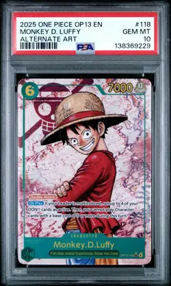 2025 ONE PIECE OP13 118 CARRYING ON HIS WILL MONKEY D LUFFY SEC ALT ART PSA 10 - Image 1