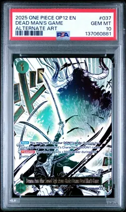2025 ONE PIECE OP12-037 LEGACY OF THE MASTER DEAD MAN'S GAME ALT ART PSA 10 - Image 1