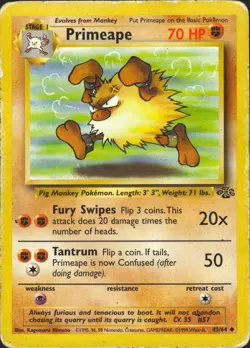 Primeape 43/64 Unlimited Uncommon Jungle Pokemon Card HP/DMG - Image 1