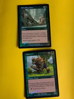 Refreshing Rain & Rhox (German) MTG 2 Card. OLD VINTAGE FOIL. NEMESIS. - Image 1