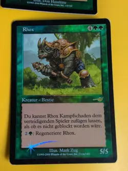 Refreshing Rain & Rhox (German) MTG 2 Card. OLD VINTAGE FOIL. NEMESIS. - Image 2