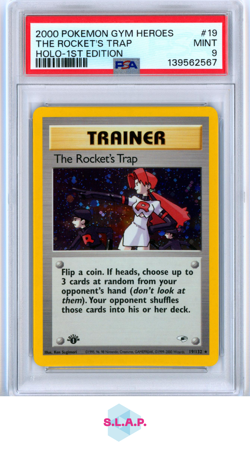 THE ROCKET'S TRAP HOLO-1ST EDITION POKEMON GYM HEROES 2000 19 PSA 9 - Image 1