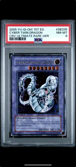YuGiOh Cyber Zwillings-Drache Ultimate Rare - 1. Auflage - PSA 8 - CRV-DE035 - Image 1