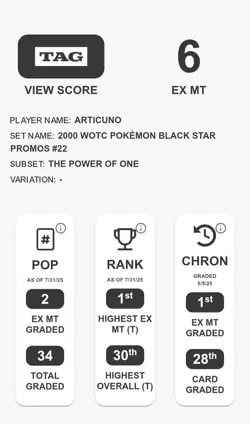 Articuno #22 WOTC Black Star Promo Pokemon Card Graded Tag 6 The Power Of One - Image 5
