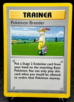 Pokemon Breeder 76/102 LP Non Holo Rare Shadowless Base Set Pokemon Card! - Image 1