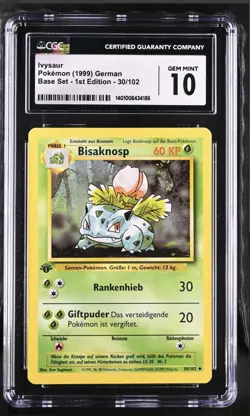 Pokemon Card Ivysaur (Bisaknosp) 1st Edition 30/102 Base Set CGC 10 Gem Mint - Image 1