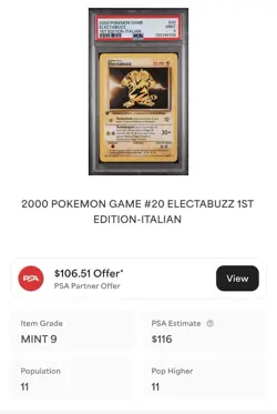 POKEMON PSA 9 ELECTABUZZ 20/102 SET BASE 1st PRIMA EDIZIONE ITALIANO 2000! - Image 4