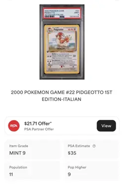 POKEMON PSA 9 PIDGEOTTO 22/102 SET BASE 1st PRIMA EDIZIONE ITALIANO 2000! - Image 4