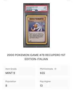 POKEMON PSA 9 ADDESTRAMENTO RECUPERO 78/102 SET BASE 1st EDIZIONE ITALIANO! - Image 4