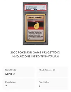 POKEMON PSA 9 GETTO DI INVOLUZIONE 72/102 SET BASE 1st PRIMA EDIZIONE ITALIANO! - Image 4