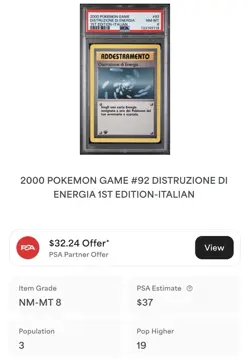 POKEMON PSA 8 DISTRUZIONE DI ENERGIA 92/102 SET BASE 1st PRIMA EDIZIONE ITALIAN - Image 4