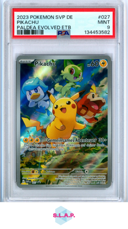 PIKACHU PALDEA EVOLVED ETB POKEMON GER SVP DE-SV BLACK STAR PROMO 2023 027 PSA 9 - Image 1