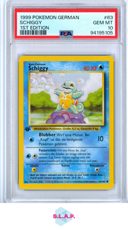 SCHIGGY 1ST EDITION POKEMON GERMAN 1999 63 PSA 10 - Image 1