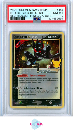 QUAJUTSU-GOLD STR CLBRTNS.ELT.TRNR.BOX-GER. POKEMON SWSH BLCK PRM 2021 144 PSA 8 - Image 1