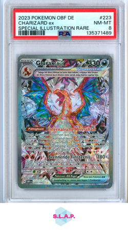 CHARIZARD EX SPECI4L ILL RARE POKEMON GER OBF DE-OBSIDIAN FLAMES 2023 223 PSA 8 - Image 1