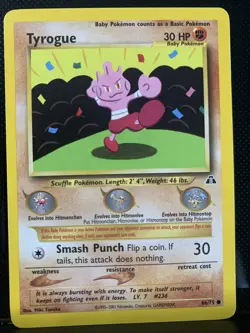 Tyrogue Neo Discovery Pokemon TCG Card 66/75 Unlimited Miki Tanaka NM - Image 1