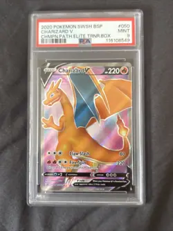PSA 9 Charizard V Pokemon 2020 Champions Path SWSH050 Full Art Black Star Promo - Image 1