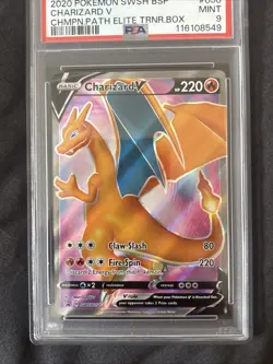 PSA 9 Charizard V Pokemon 2020 Champions Path SWSH050 Full Art Black Star Promo - Image 2