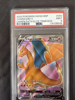 PSA 9 Charizard V Pokemon 2020 Champions Path SWSH050 Full Art Black Star Promo - Image 3