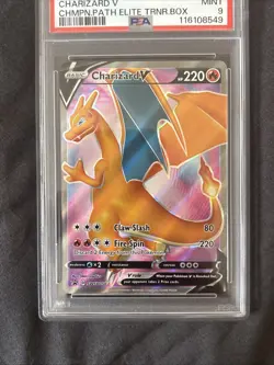 PSA 9 Charizard V Pokemon 2020 Champions Path SWSH050 Full Art Black Star Promo - Image 4
