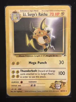 Pokemon TCG Lt. Surge's Raichu 28/132 Non-Holo Rare Unlimited Gym Heroes - Image 1