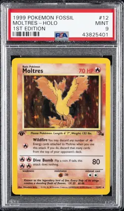 1999 POKEMON FOSSIL 1ST ED #12 MOLTRES-HOLO PSA 9 - Image 1