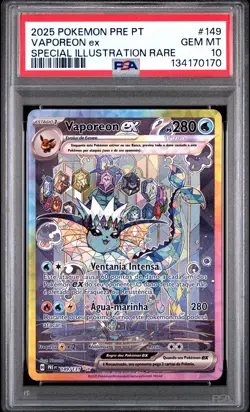 2025 POKEMON PORTUGUESE PRE PT-PRISMATIC EVOLUTIONS #149 VAPOREON EX PSA 10 - Image 1