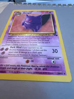 Gengar 20/62 - 1999 Pokemon Fossil Unlimited (Non Holo) LP - Image 3