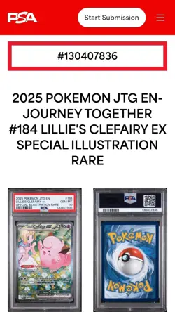 2025 POKEMON JTG EN-JOURNEY TOGETHER #184 LILLIE'S CLEFAIRY EX PSA 10 - Image 1