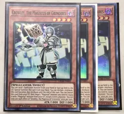 YUGIOH 3x Crowley, the Magistus of Grimoires GEIM-EN001 Super Rare 1st - Image 1