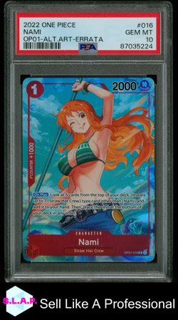 NAMI ONE PIECE 16 2022 OP01 ALT ART ERRATA ENGLISH PSA 10 - Image 1