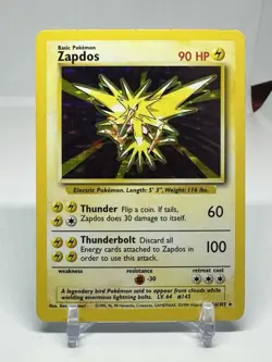 Zapdos 16/102 Holo Rare Base Set Pokemon Card LP - Image 1