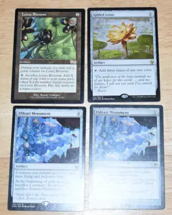 MTG 4 Rare Artifact Lotus Blossom, Gilded Lotus & Eldrazi Monument - Image 1